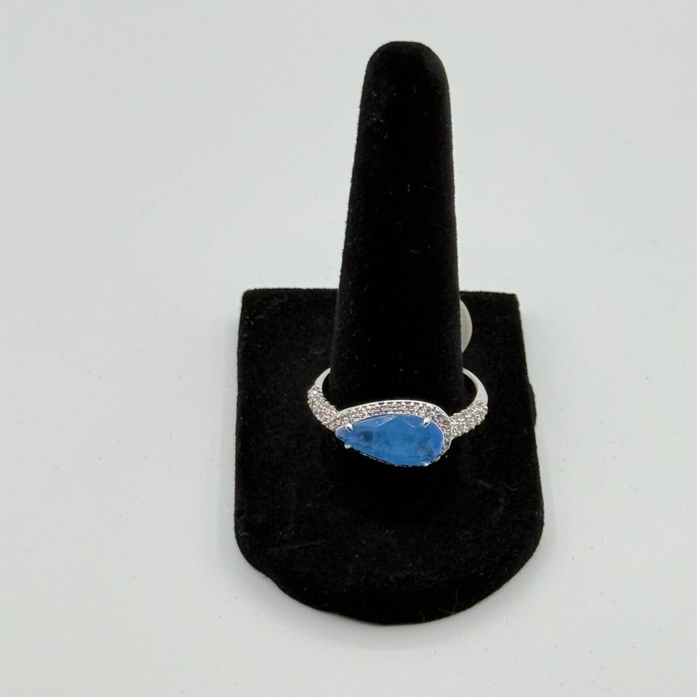 Bomb Party Ring "Starlight's Pool" LB Ocean Blue Quarts Rhodium Size 10